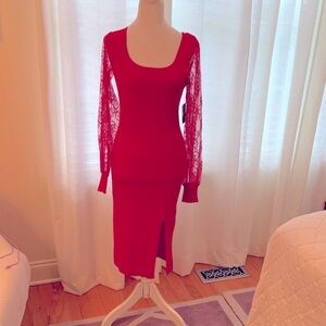 Chic Scarlet Lace Sleeve Dress